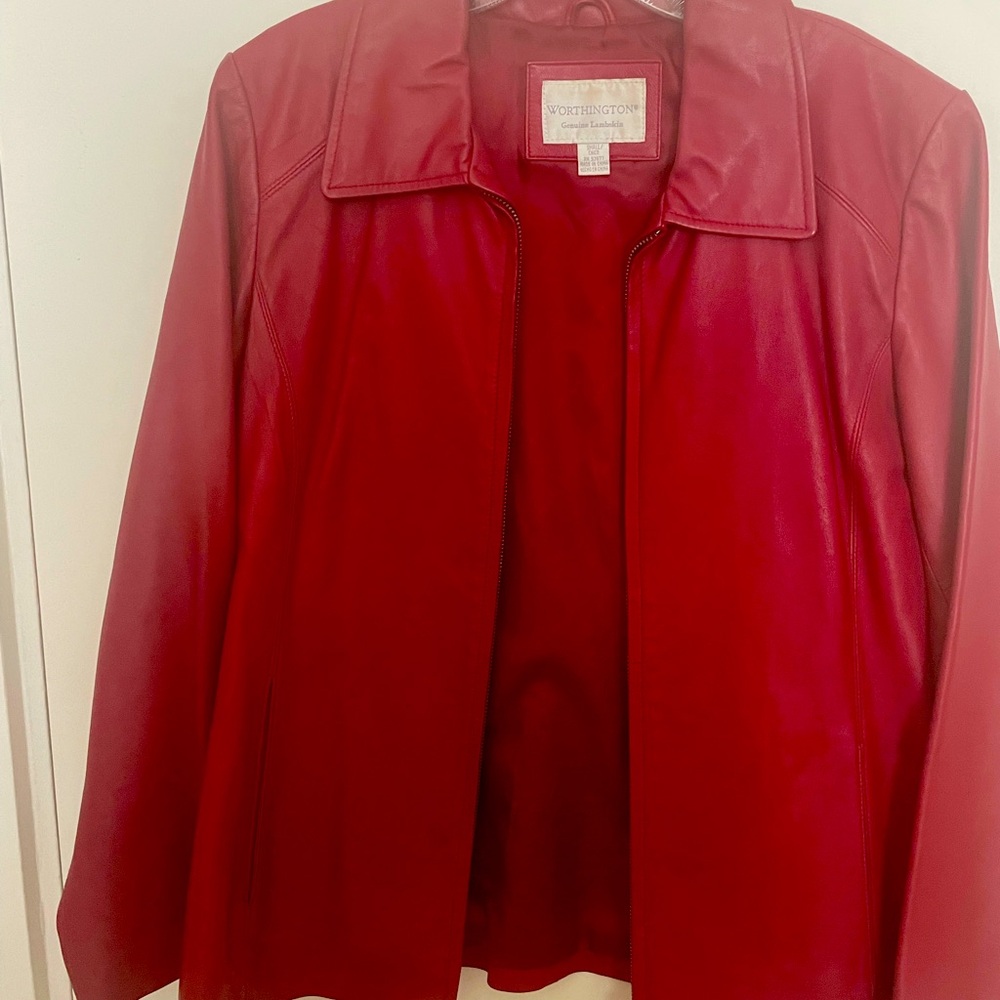 Worthington Women's Vibrant Red Leather Jacket size small